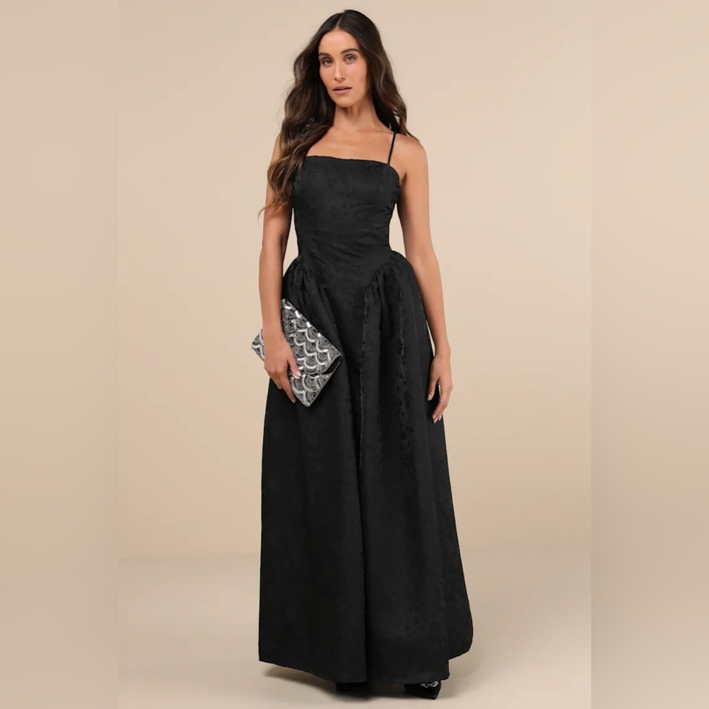Gorgeous Extravagance Black Floral Jacquard Maxi Dress
